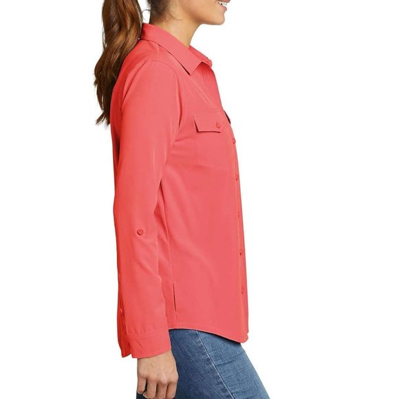 NWT Eddie Bauer Womens Departure Button Down Travel Shirt Size XS Red $65 1HL315 - Picture 3 of 3